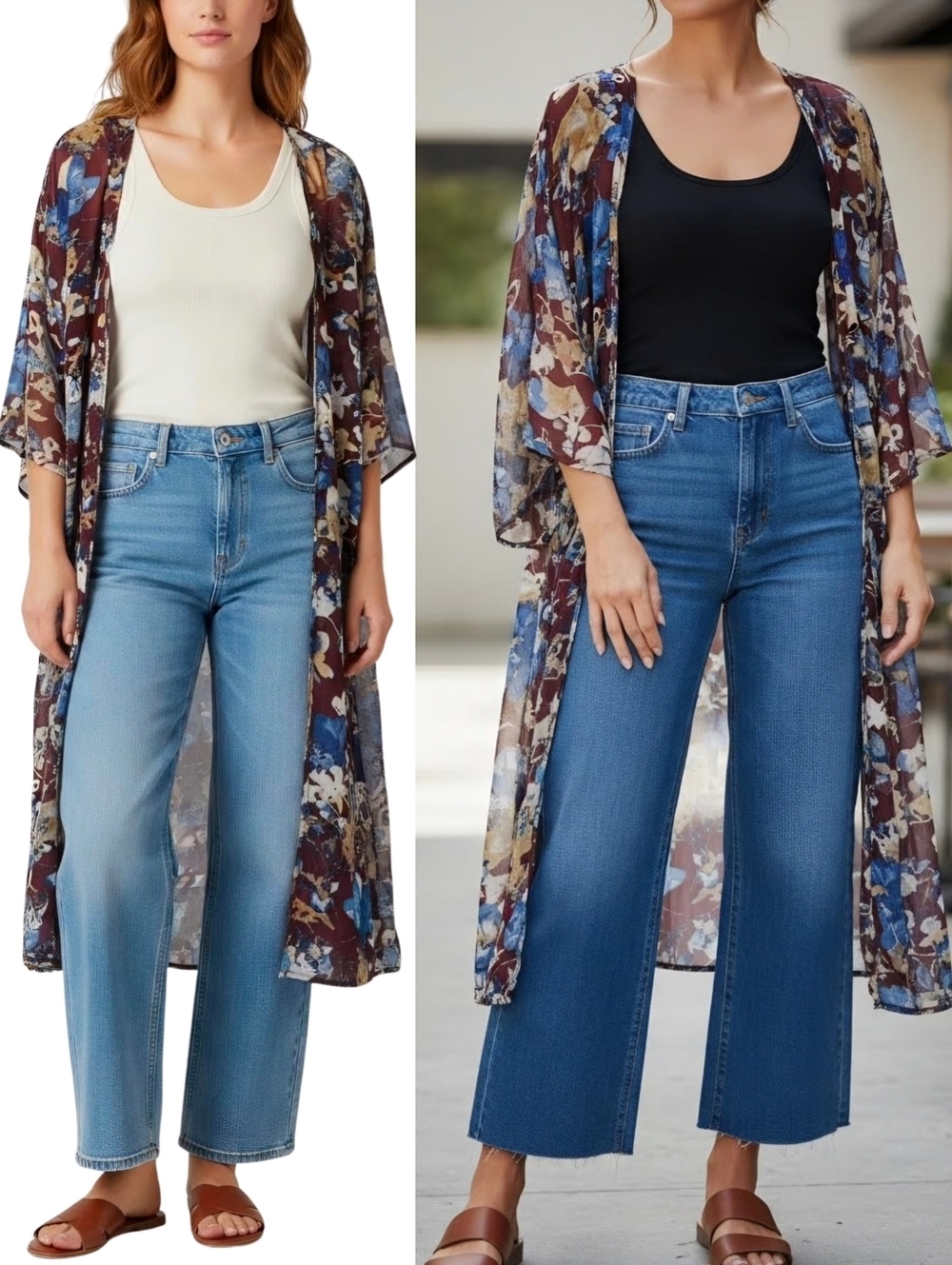 Peach Love Floral Longline Kimono Open Duster Topper